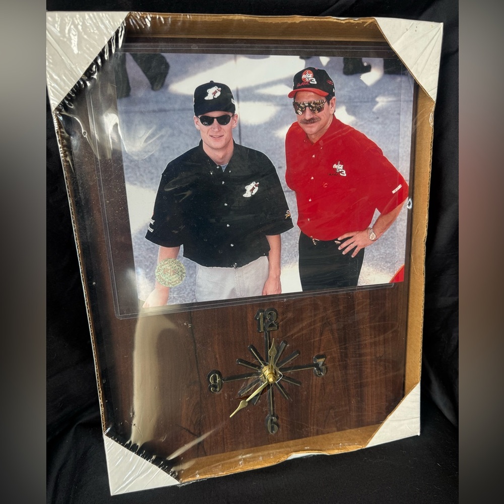 NASCAR Dale Earnhardt Sr and Jr Racing Wood Plaque Wall Clock